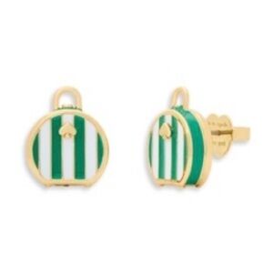 NWT Kate Spade New York Away We Go Suitcase Stud Green & White Earrings